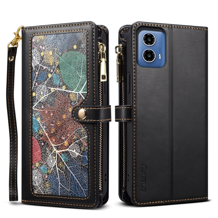 For Motorola Moto G34 5G / G45 5G ESEBLE Star Series Lanyard Zipper Wallet RFID Leather Case(Black)