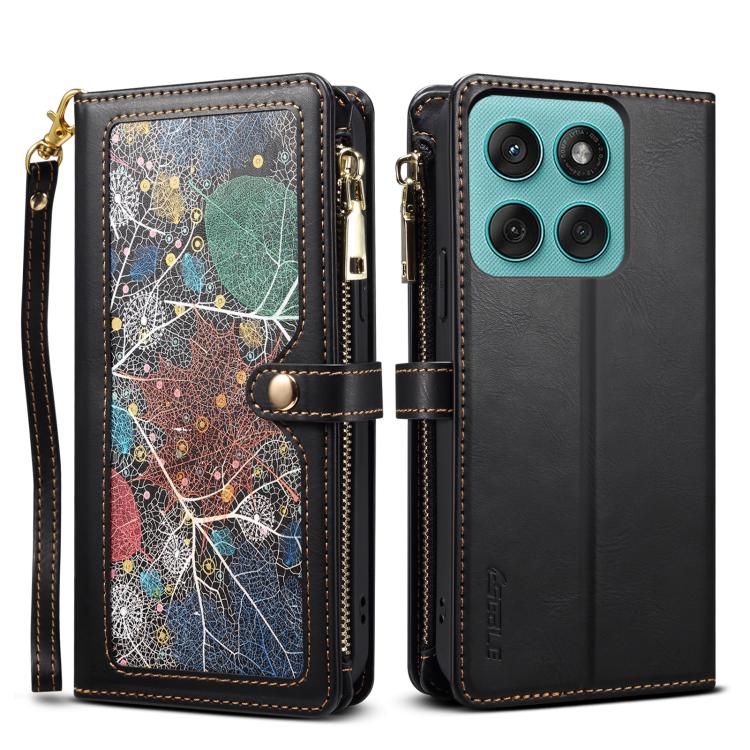 For Motorola Edge 60 Pro ESEBLE Star Series Lanyard Zipper Wallet RFID Leather Case(Black)