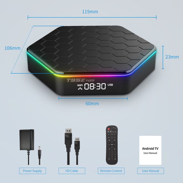 T95Z Plus 8K WiFi6 Android 12.0 Smart TV Box with Remote Control, Allwinner H618 Quad-Core, 2GB+16GB, 4GB+32GB, 4GB+64GB