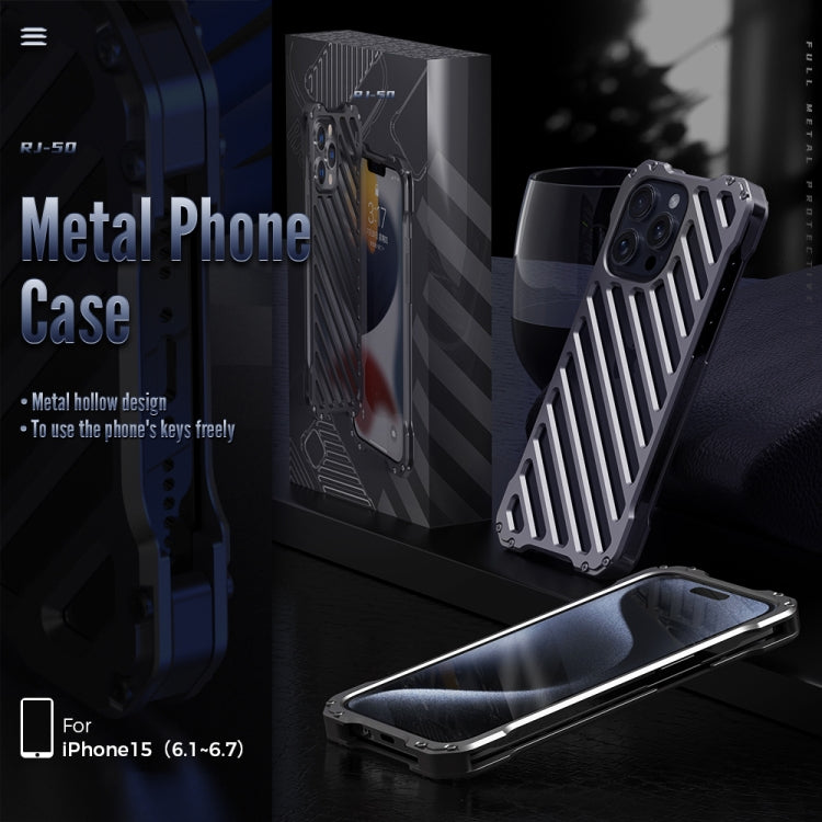 For iPhone 16 R-JUST RJ-50 Hollow Breathable Armor Metal Phone Case(Space Grey)