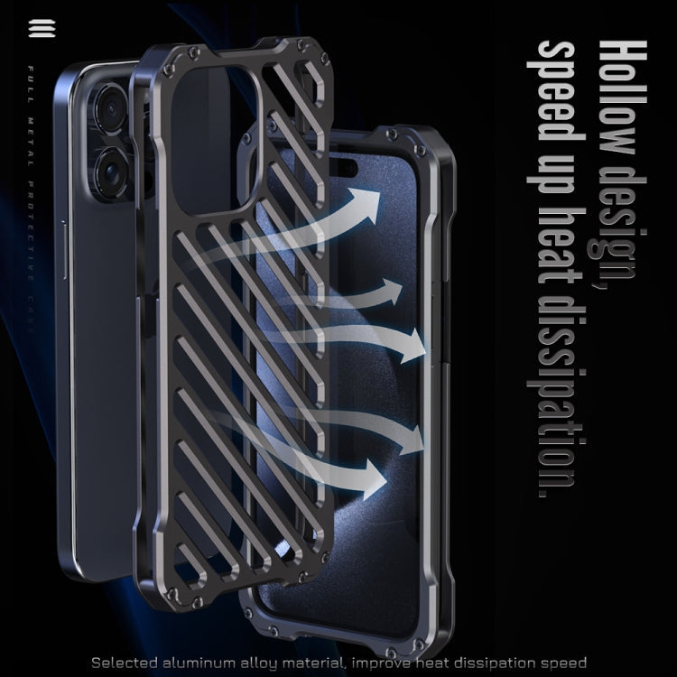 For iPhone 16 R-JUST RJ-50 Hollow Breathable Armor Metal Phone Case(Space Grey)