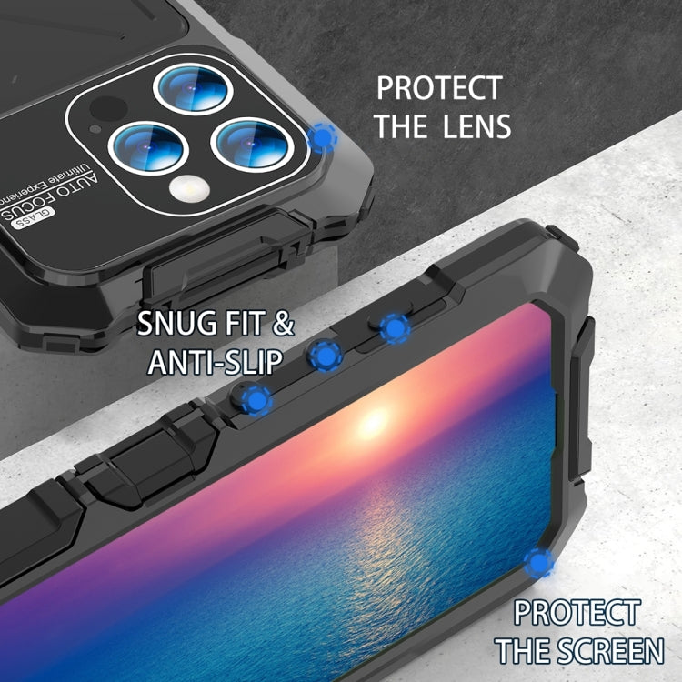 R-JUST Metal + Silicone + Tempered Glass Waterproof Phone Case with Holder – iPhone 15 Series