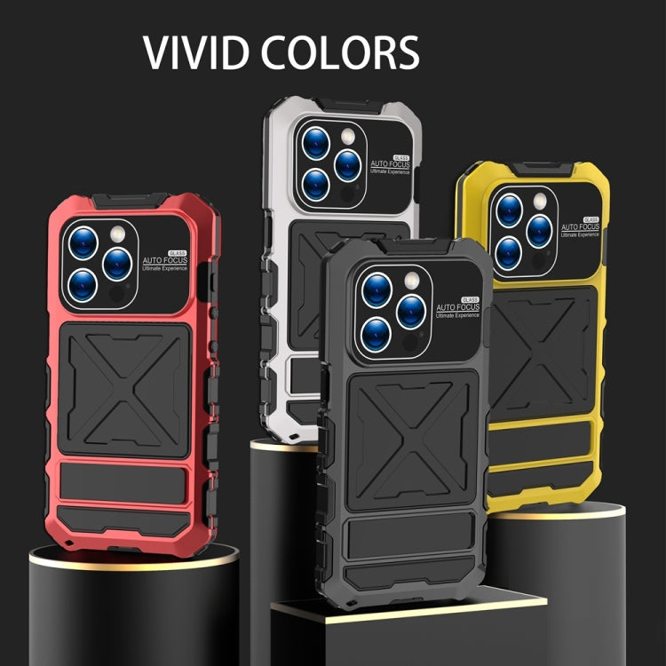 R-JUST Metal + Silicone + Tempered Glass Waterproof Phone Case with Holder – iPhone 15 Series