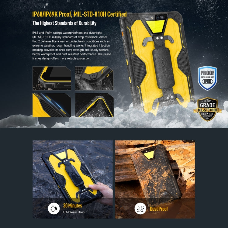 [HK Warehouse] Ulefone Armor Pad 2 Rugged Tablet PC, 16GB+256GB 11 inch Android 13 MediaTek Helio G99 Octa Core 4G Network EU Plug(Yellow)