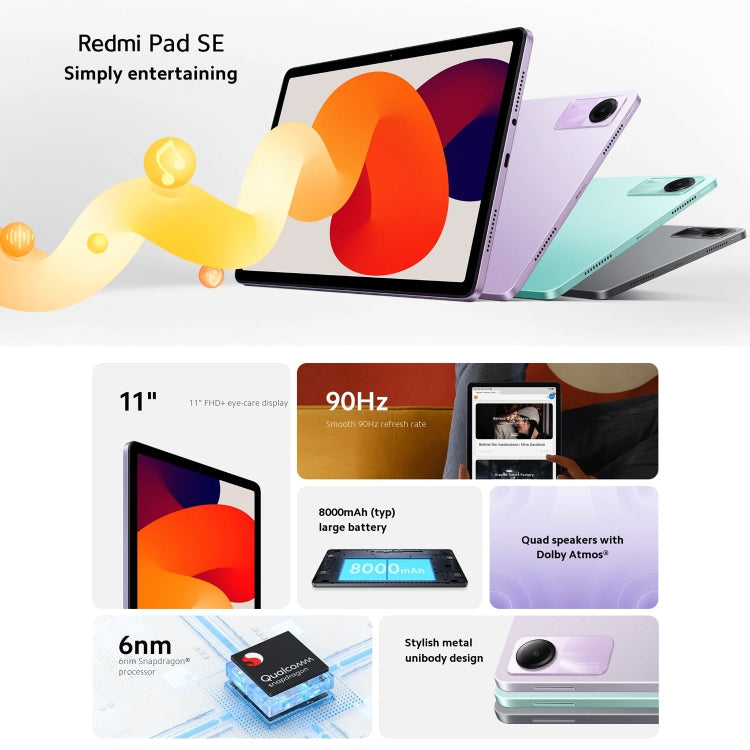 Xiaomi Redmi Pad SE 11 inch, 8GB+128GB, MIUI Pad 14 OS Qualcomm Snapdragon 680 Octa Core, Not Support Google Play(Purple)