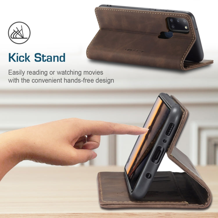 For Samsung Galaxy A21S CaseMe-013 Multifunctional Retro Frosted Horizontal Flip Leather Case with Card Slot & Holder & Wallet(Coffee)