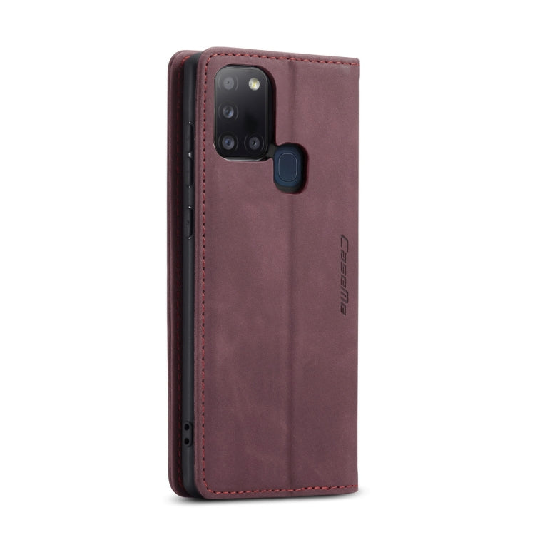For Samsung Galaxy A21S CaseMe-013 Multifunctional Retro Frosted Horizontal Flip Leather Case with Card Slot & Holder & Wallet(Wine Red)