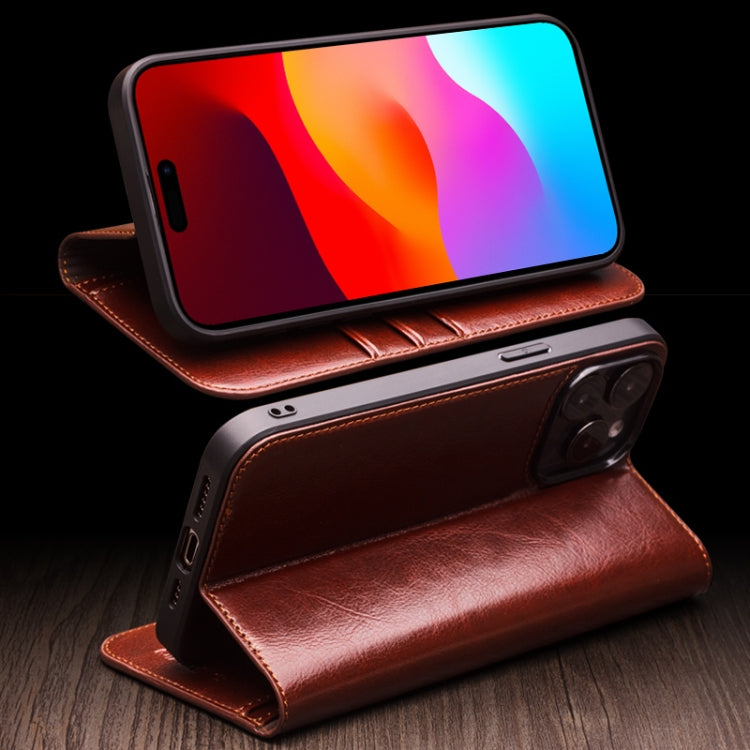 For iPhone 16 Plus QIALINO Classic Genuine Leather Phone Case(Brown)