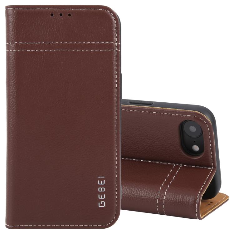 For iPhone 17e / 16e GEBEI Top-grain Horizontal Flip Leather Phone Case(Brown)