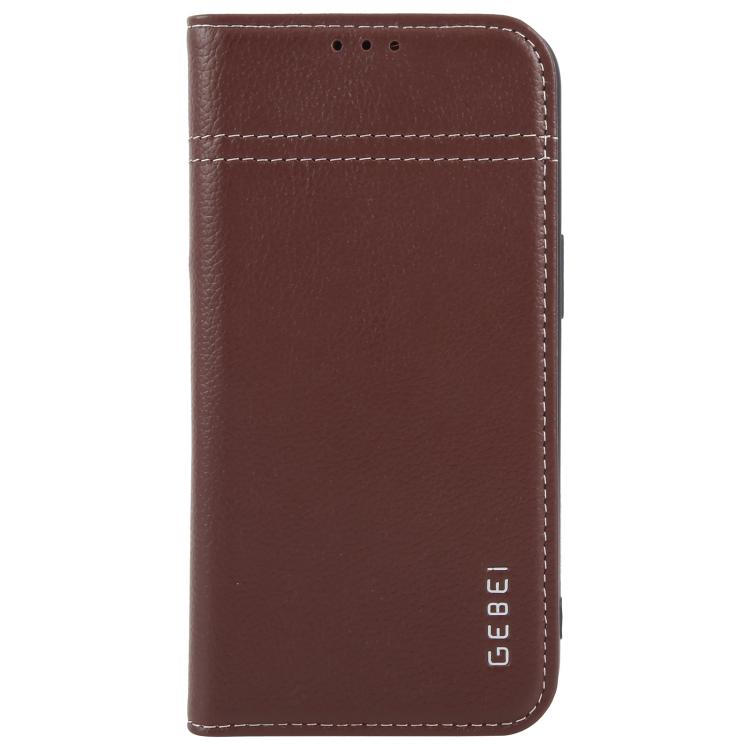 For iPhone 17e / 16e GEBEI Top-grain Horizontal Flip Leather Phone Case(Brown)
