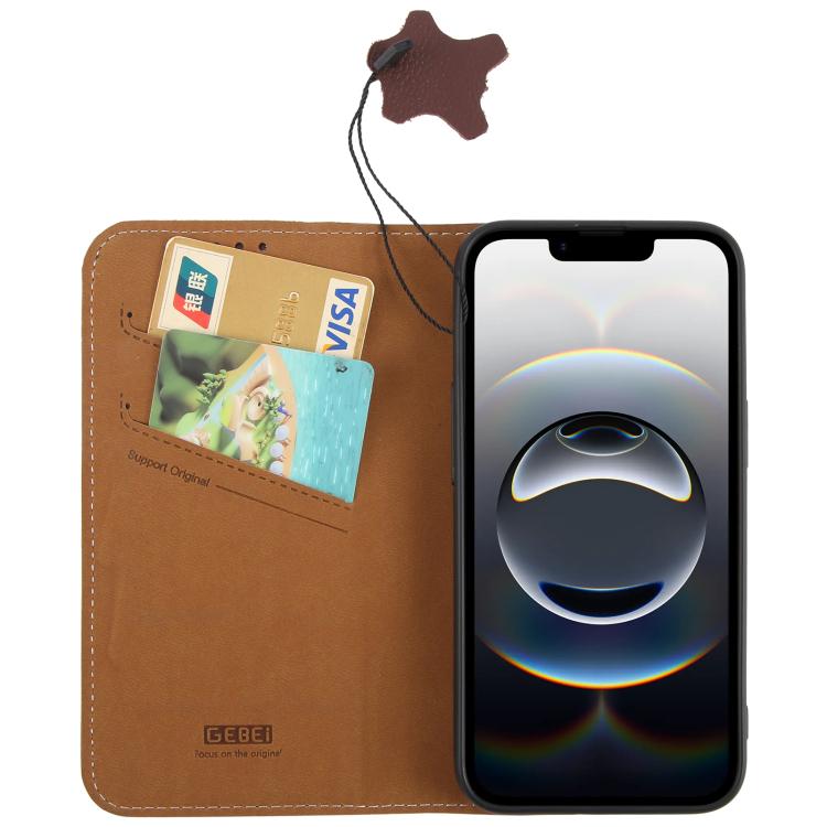 For iPhone 17e / 16e GEBEI Top-grain Horizontal Flip Leather Phone Case(Brown)