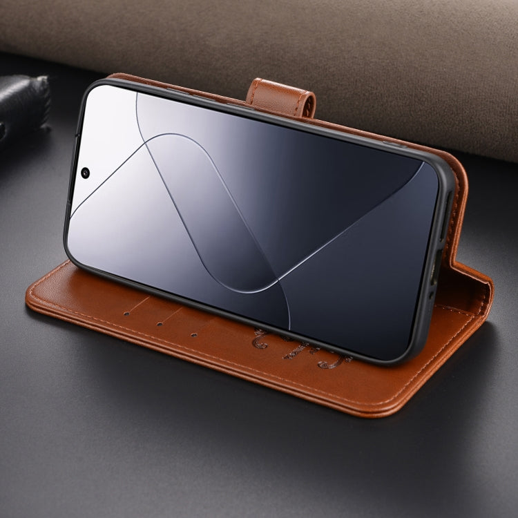 For Xiaomi 14 AZNS Sheepskin Texture Flip Leather Phone Case(Brown)