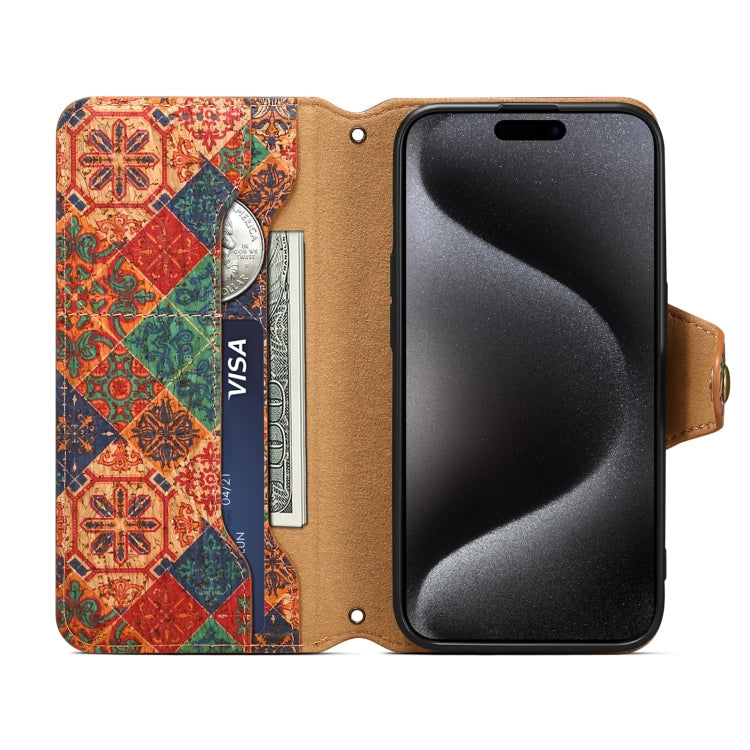 For iPhone 16 Denior Flower Language Series Cork Fabric Oil Edge Leather Phone Case(Winter)