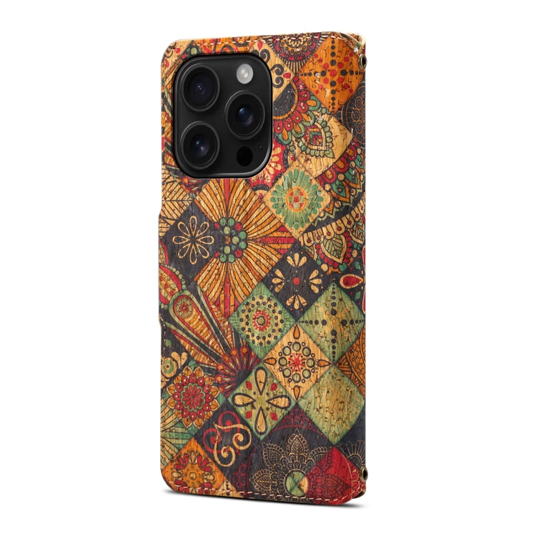 For iPhone 16 Pro Denior Flower Language Series Cork Fabric Oil Edge Leather Phone Case(Autumn)