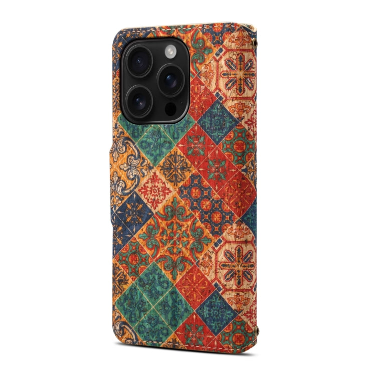 For iPhone 16 Pro Denior Flower Language Series Cork Fabric Oil Edge Leather Phone Case(Winter)