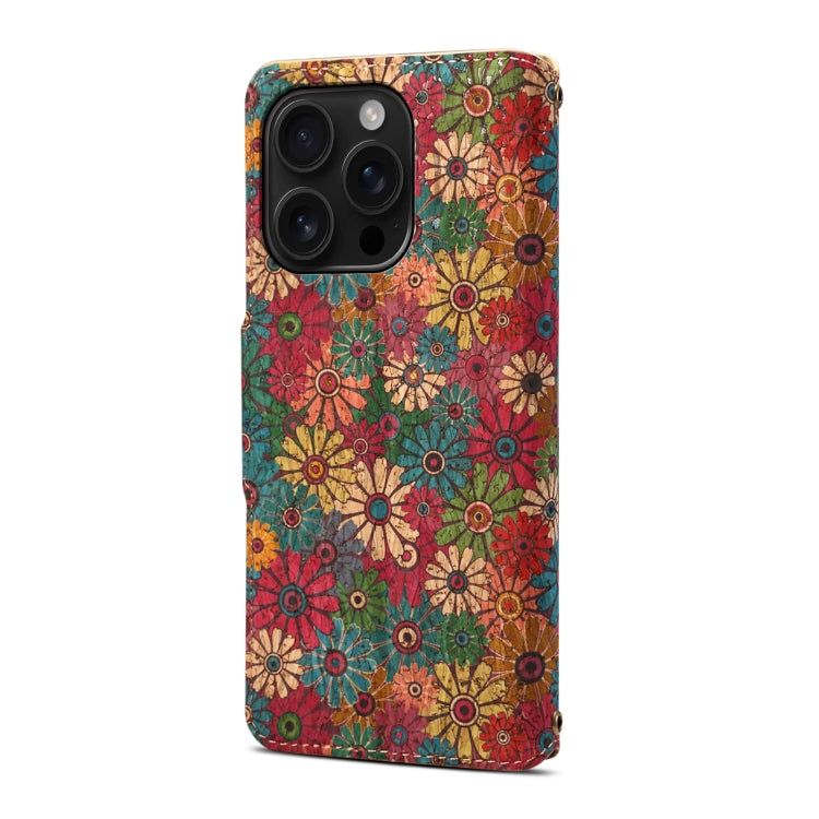 For iPhone 16 Pro Max Denior Flower Language Series Cork Fabric Oil Edge Leather Phone Case(Spring)