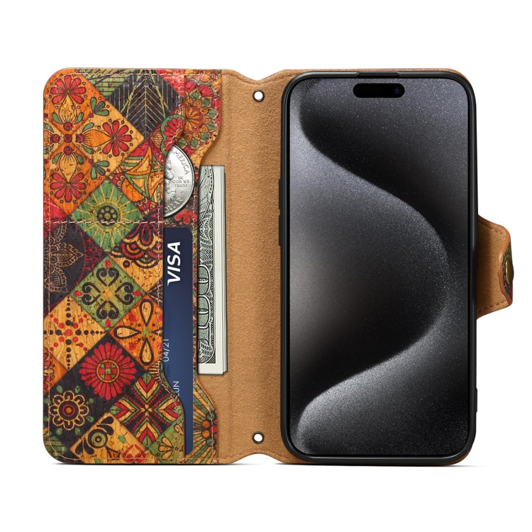For iPhone 16 Pro Max Denior Flower Language Series Cork Fabric Oil Edge Leather Phone Case(Autumn)