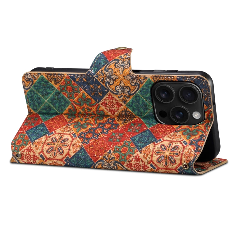 For iPhone 16 Pro Max Denior Flower Language Series Cork Fabric Oil Edge Leather Phone Case(Winter)