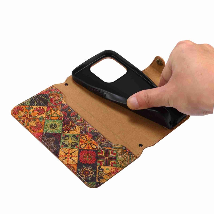 For iPhone 16 Pro Denior Flower Language Series Cork Fabric Oil Edge Leather Phone Case(Autumn)