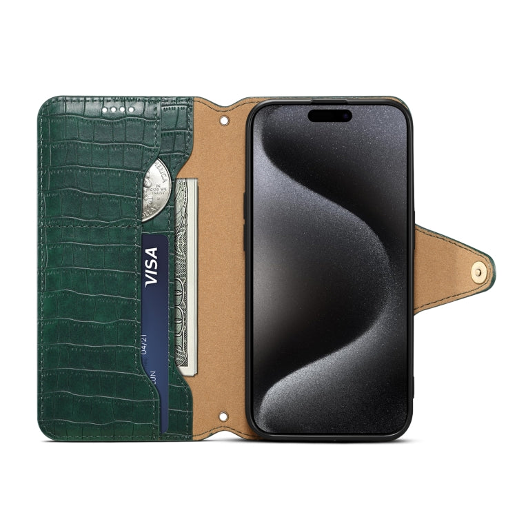 For iPhone 16 Pro Denior Crocodile Texture Oil Edge Leather Phone Case(Green)