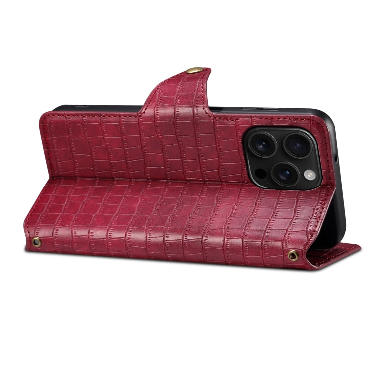 For iPhone 16 Pro Max Denior Crocodile Texture Oil Edge Leather Phone Case(Rose Red)