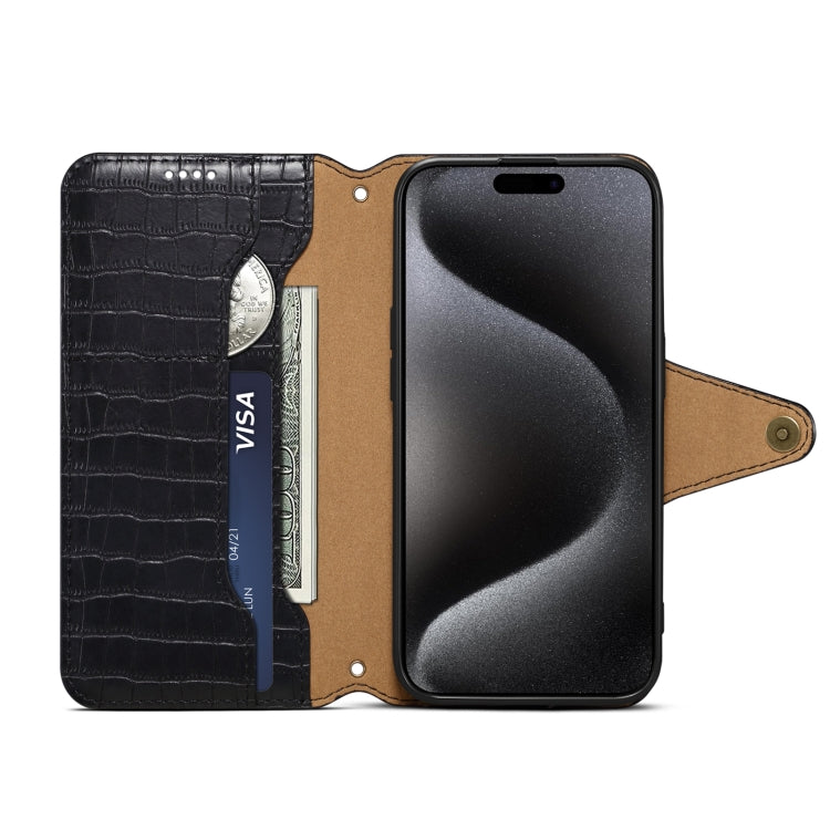 For iPhone 16 Pro Max Denior Crocodile Texture Oil Edge Leather Phone Case(Black)