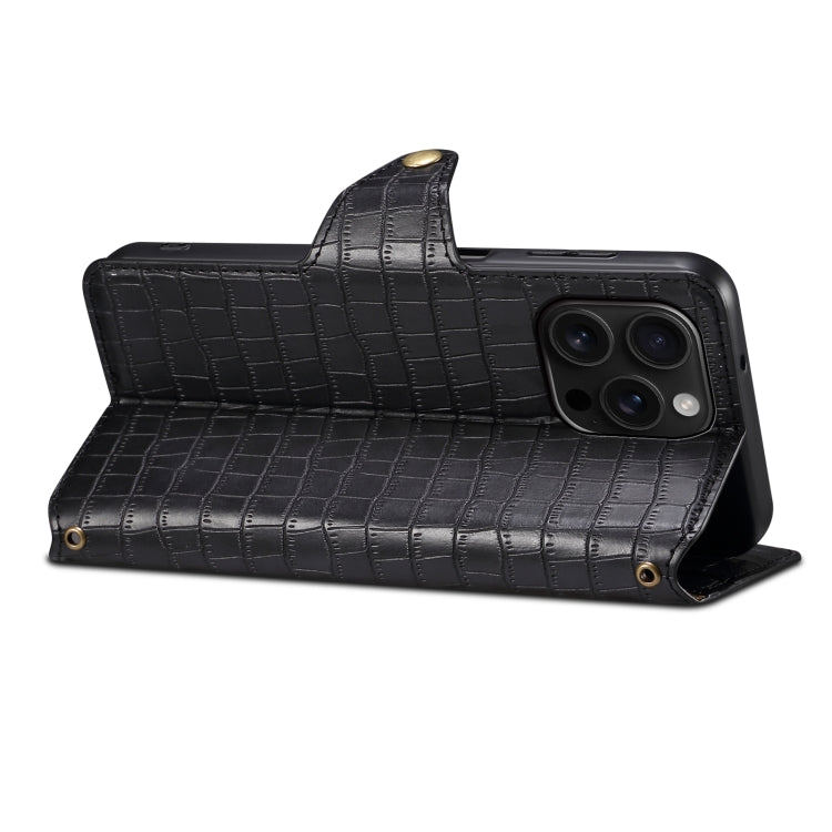For iPhone 16 Pro Max Denior Crocodile Texture Oil Edge Leather Phone Case(Black)