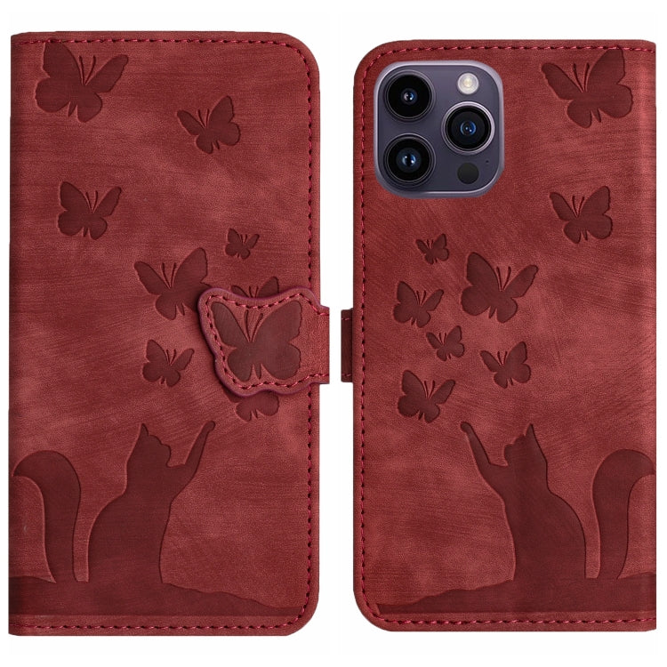 Butterfly Cat Embossing Flip Leather Phone Case, For iPhone 15 Pro Max, For iPhone 15 Pro, For iPhone 15 Plus, For iPhone 15