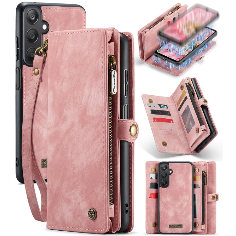 For Samsung Galaxy A25 4G CaseMe 008 Multifunctional Zipper Wallet Leather Phone Case with Lanyard(Pink)
