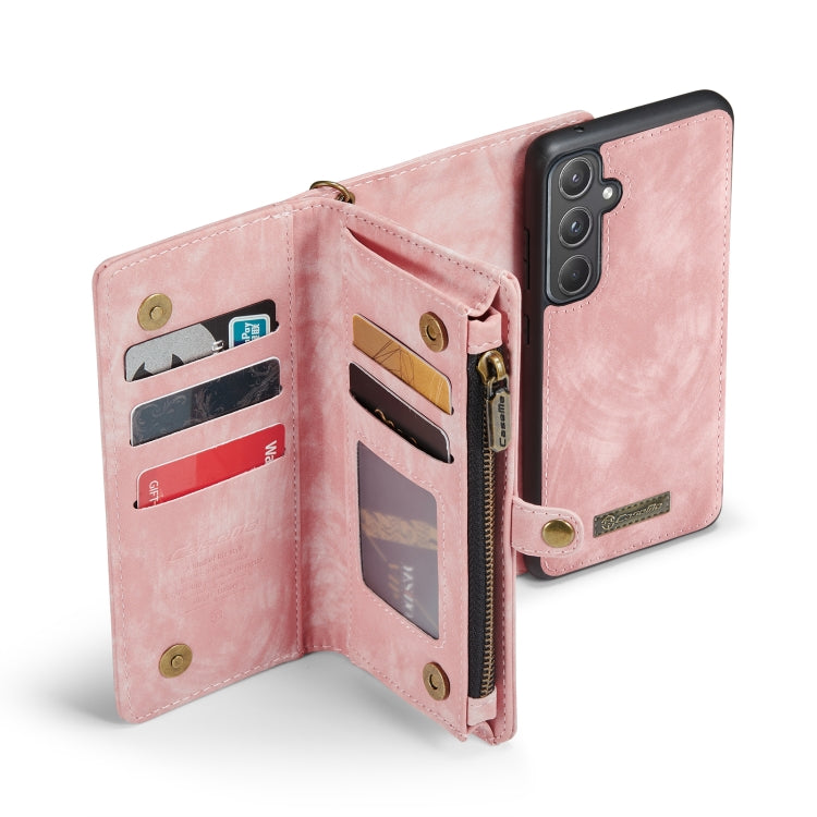 For Samsung Galaxy A55 5G CaseMe 008 Multifunctional Zipper Wallet Leather Phone Case with Lanyard(Pink)