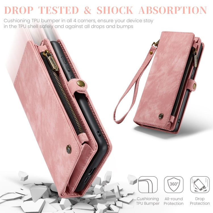 For Samsung Galaxy A55 5G CaseMe 008 Multifunctional Zipper Wallet Leather Phone Case with Lanyard(Pink)