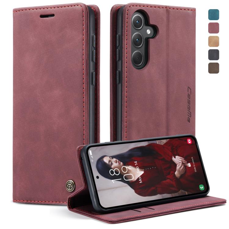 For Samsung Galaxy A35 5G CaseMe 013 Multifunctional Horizontal Flip Leather Phone Case(Wine Red)
