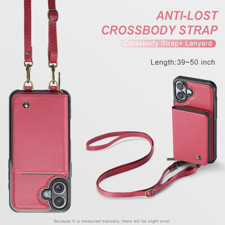 For iPhone 16 Plus JEEHOOD C22 Series Zipper Wallet Leather Phone Case with Dual Lanyard(Red)