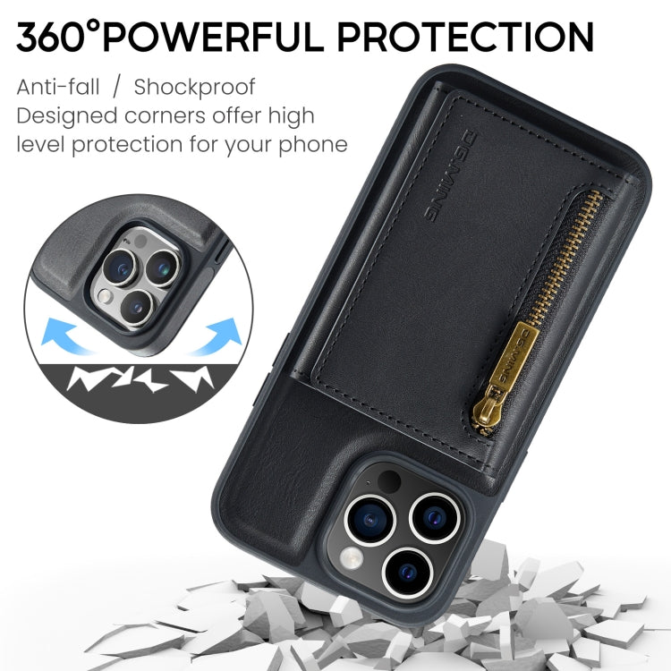 For iPhone 15 Pro Max DG.MING M5 Series Zip RFID Multi Card Detachable Leather Phone Case(Black)
