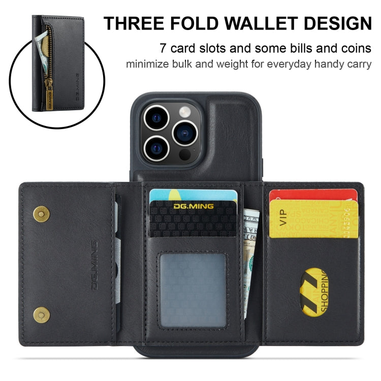 For iPhone 15 Pro DG.MING M5 Series Zip RFID Multi Card Detachable Leather Phone Case(Black)
