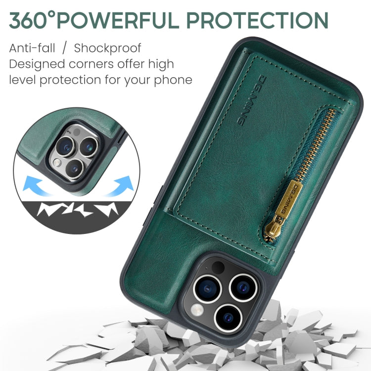 For iPhone 15 Pro DG.MING M5 Series Zip RFID Multi Card Detachable Leather Phone Case(Green)