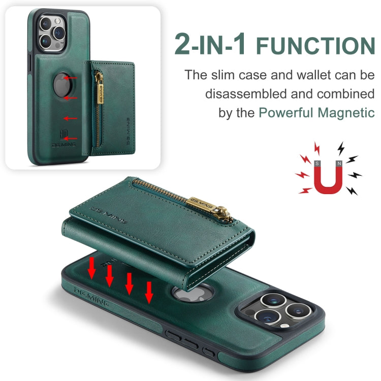 For iPhone 15 Pro DG.MING M5 Series Zip RFID Multi Card Detachable Leather Phone Case(Green)