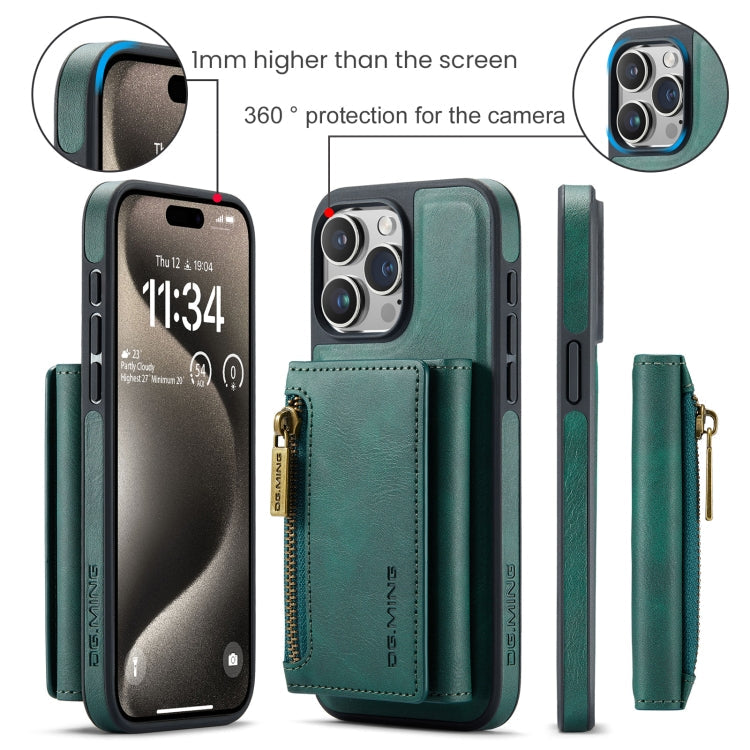 For iPhone 15 Pro DG.MING M5 Series Zip RFID Multi Card Detachable Leather Phone Case(Green)