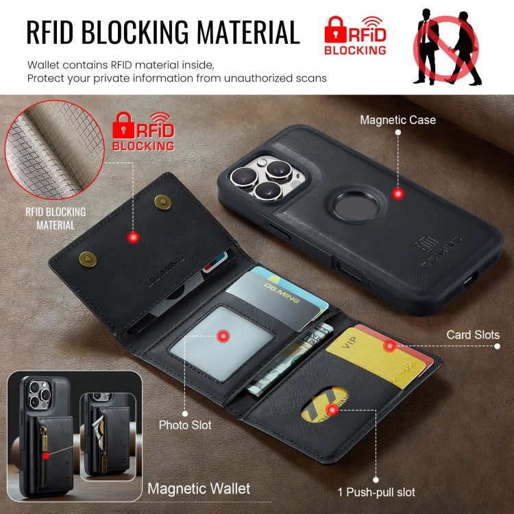 For iPhone 16 Pro Max DG.MING M5 Series Zip RFID Multi Card Detachable Leather Phone Case(Black)