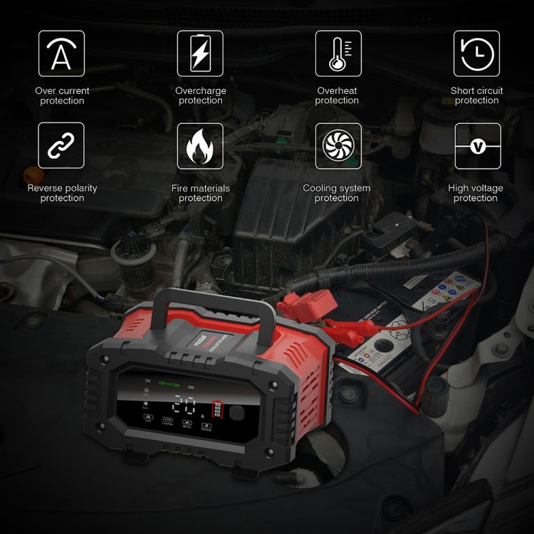 FOXSUR 12V / 24V 20A 300W Portable Motorcycle Car Smart Battery Charger(UK Plug)