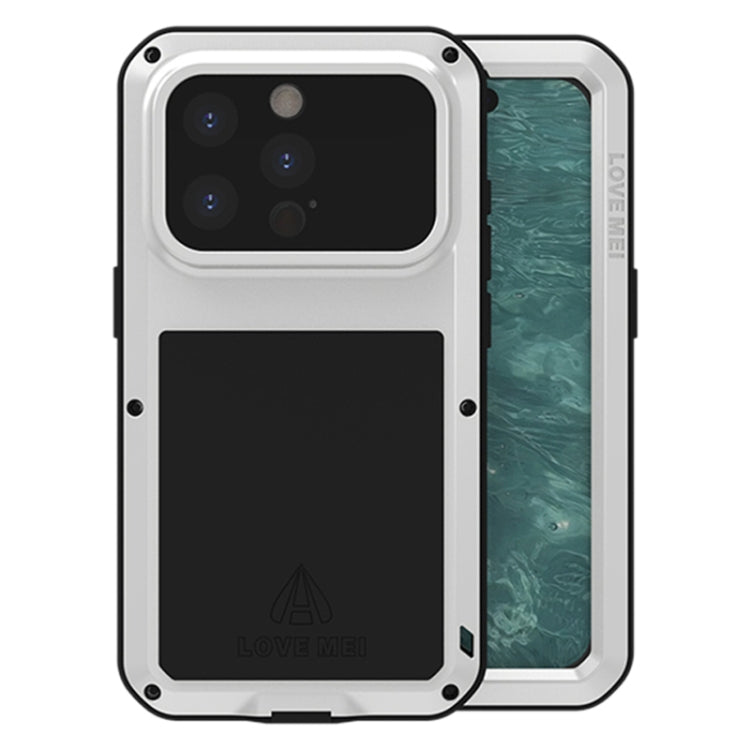 For iPhone 15 Pro LOVE MEI Metal Shockproof Life Waterproof Dustproof Phone Case(Silver)