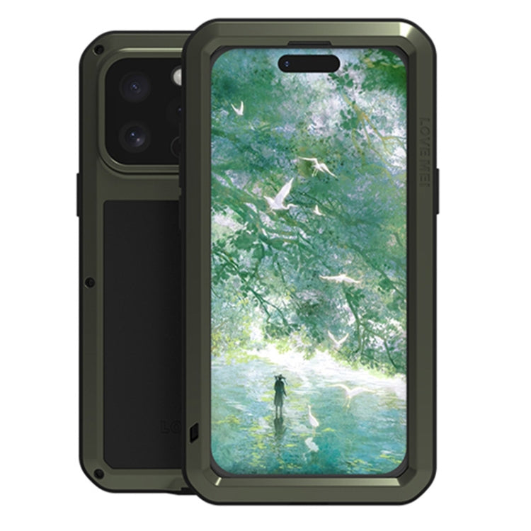 For iPhone 16 Pro LOVE MEI Metal Shockproof Life Waterproof Dustproof Phone Case(Army Green)