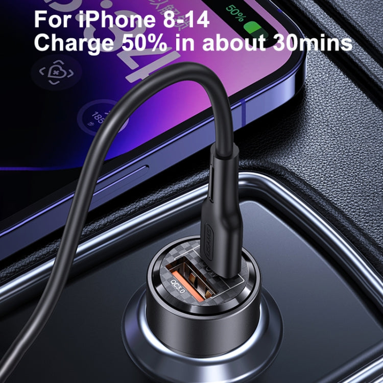USAMS US-CC208 C39 60W USB + Type-C Dual Port Fast Charging Aluminum Alloy Transparent Car Charger(Black)