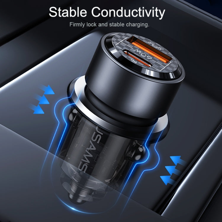 USAMS US-CC208 C39 60W USB + Type-C Dual Port Fast Charging Aluminum Alloy Transparent Car Charger(Black)