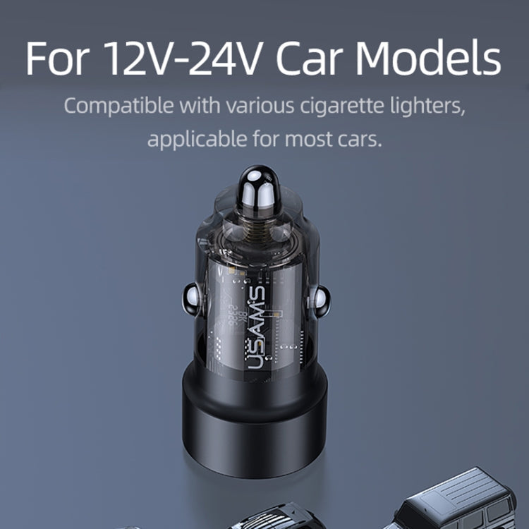 USAMS US-CC208 C39 60W USB + Type-C Dual Port Fast Charging Aluminum Alloy Transparent Car Charger(Black)