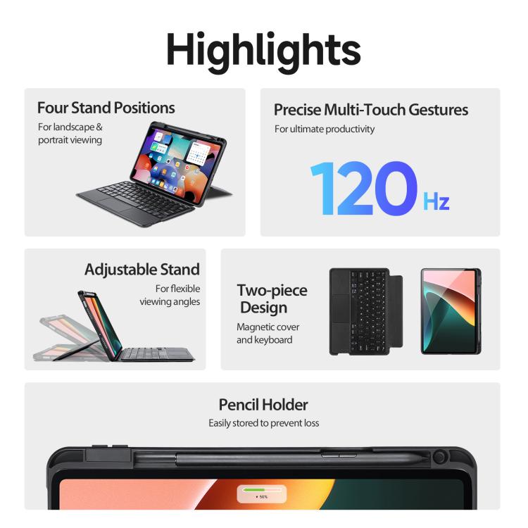 For Xiaomi Pad 5 / 5 Pro DUX DUCIS DK Floating Magnetic Keyboard Leather Tablet Case with Holder(Black)