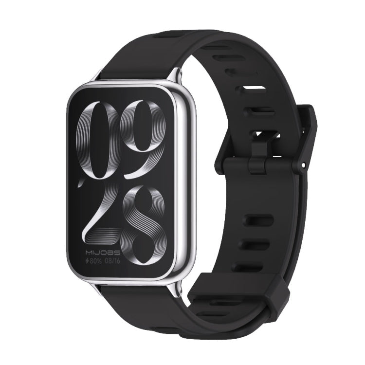 For Redmi Watch 6 / 5 / Xiaomi Band 9 Pro Mijobs Flat Hole Breathable Silicone Watch Band(Black+Silver)