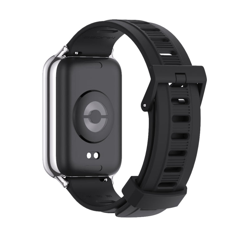 For Redmi Watch 6 / 5 / Xiaomi Band 9 Pro Mijobs Flat Hole Breathable Silicone Watch Band(Black+Silver)