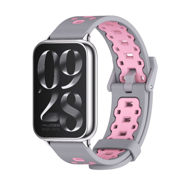 For Redmi Watch 6 / 5 / Xiaomi Band 9 Pro Mijobs Square Hole Breathable Silicone Watch Band(Grey Pink)