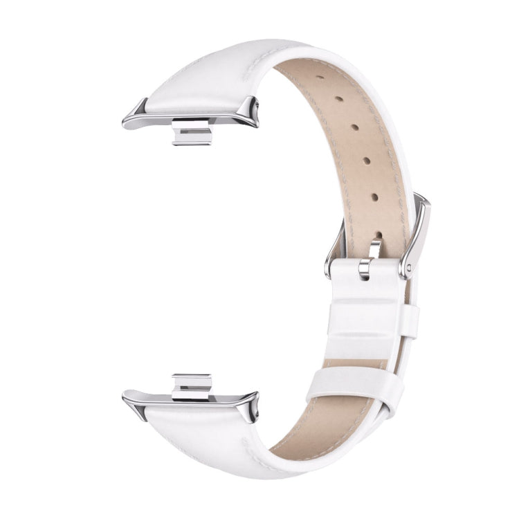 For Redmi Watch 6 / 5 / Xiaomi Band 9 Pro Mijobs Genuine Leather Slim Watch Band(White Silver)